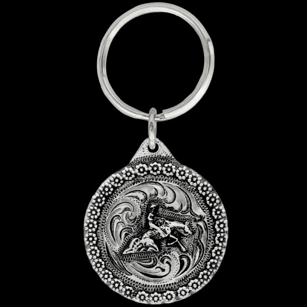Reining Keychain, Our Reigning horse keychain includes a detailed berry border, a 3D horse head figure, and a key ring attachment.  



Each silver key chain is bui